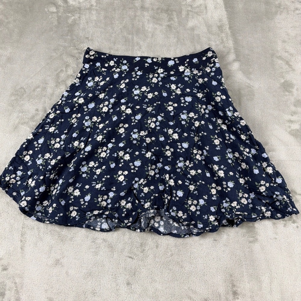 Hollister‎ Navy Blue Floral Ultra High Rise Skater Mini Skirt Womens Small S